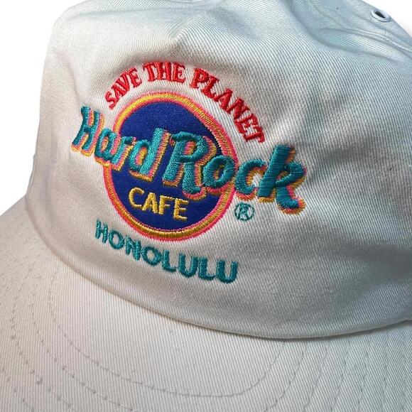 90s Vintage Retro Hard Rock Cafe Honolulu Hat Leather Strap Cap Save The Planet - Picture 1 of 8